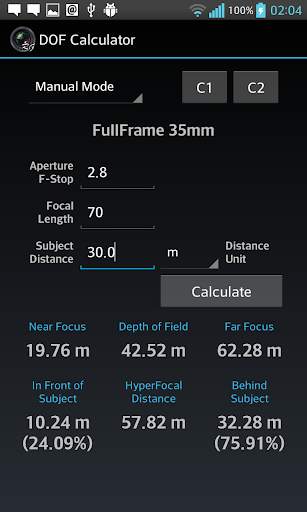 DOF Calculator screenshot 2