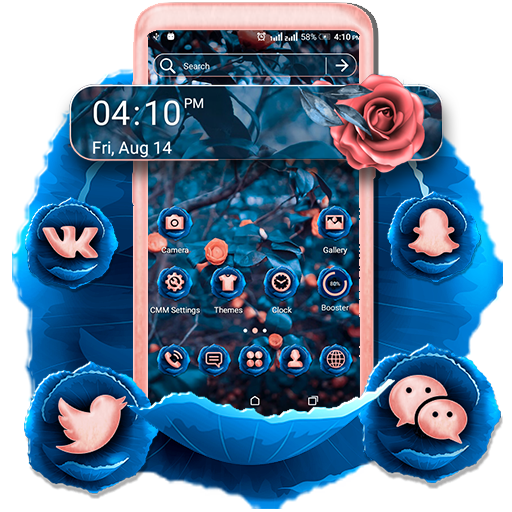 Blue Pink Rose Launcher Theme أيقونة