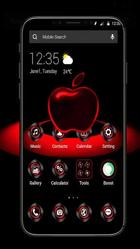 Red Neon Apple Dark APUS Launcher Theme screenshot 1