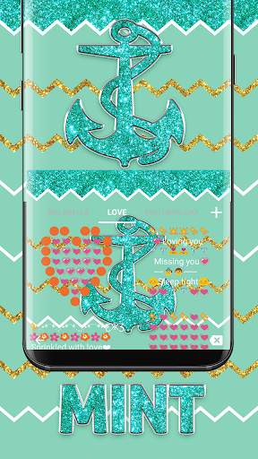 Mint Green Glitter Emoji Keyboard Wallpaper screenshot 7