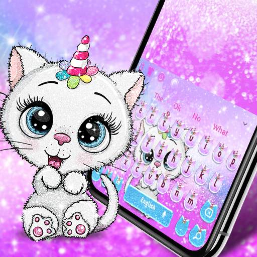 Cute Glitter Unicorn Cat Keyboard Theme 10001002