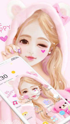 Pink Cartoon Lovely Girl Theme screenshot 1
