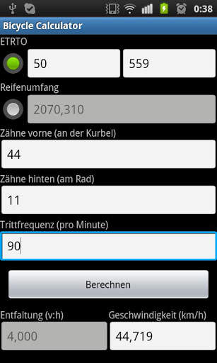 Bicycle Calculator (BikeCalc) screenshot 1