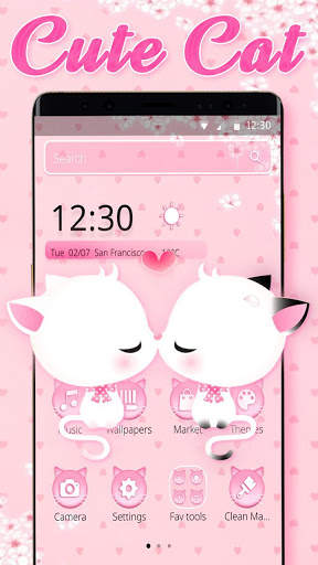 Pink Cute Couple Cat Fluffy Theme screenshot 1