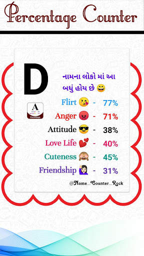 Name Percentage Count : Love, Attitude Percentage 2 تصوير الشاشة