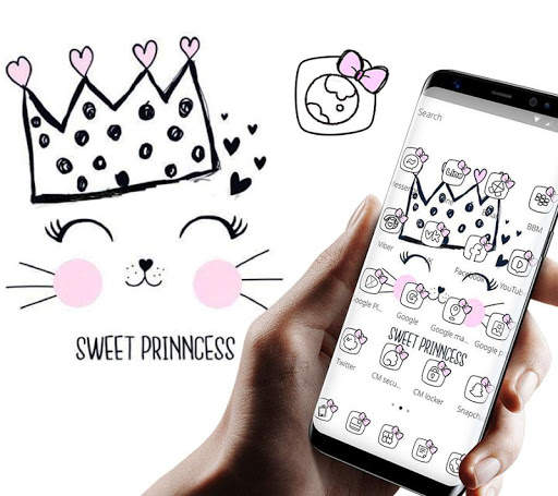 White Princess Kitty Cartoon Sweet Theme स्क्रीनशॉट 3
