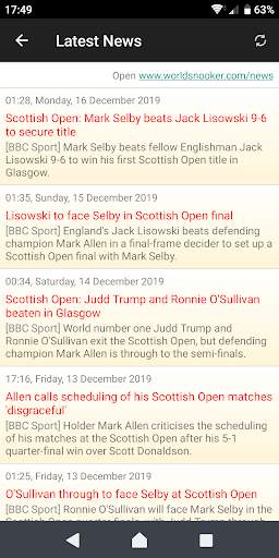 Snooker Scores Live screenshot 1