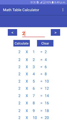 Math Table Calculator screenshot 1