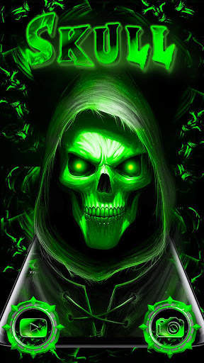 Neon Emerald Skull Apus Launcher Theme 2019 screenshot 1