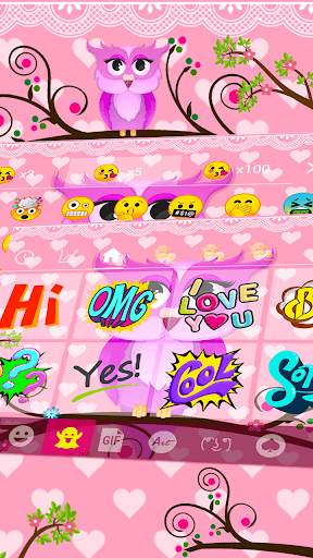 Pink Owl Emoji Keyboard Theme screenshot 4