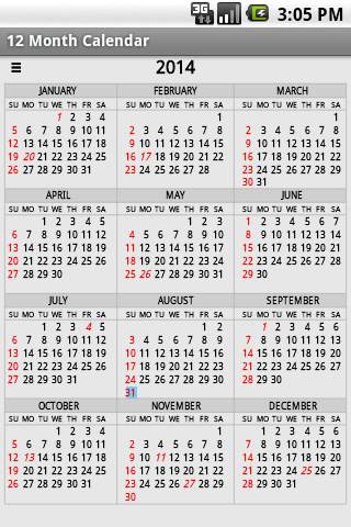 Twelve Month Calendar screenshot 1