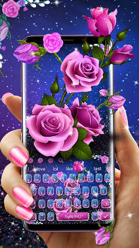 Glitter Violet Rose Flower Keyboard स्क्रीनशॉट 1