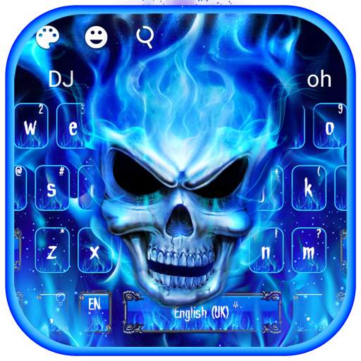 Blue Fire Flaming Skull Keyboard 10001005