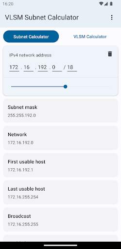 VLSM / CIDR Subnet Calculator screenshot 1