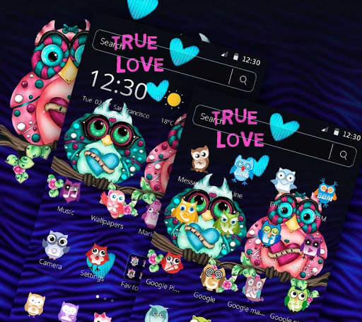 Cartoon Colorful Love Owl Theme 3 تصوير الشاشة