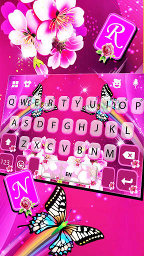 Pink Flower Butterfly Keyboard Background screenshot 3