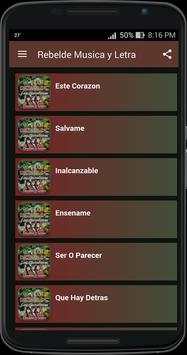 Rebelde Música y Letra screenshot 1