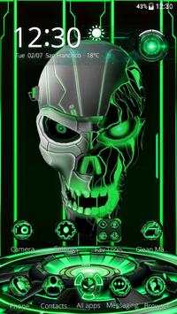 Neon Green tech Skull 3D Theme screenshot 4