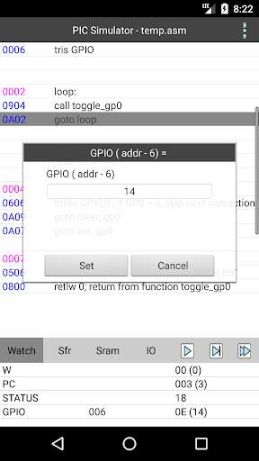 PICmicro simulator and assembler screenshot 8