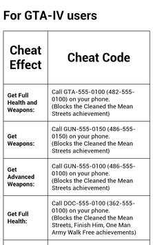 Cheats GTA IV screenshot 2