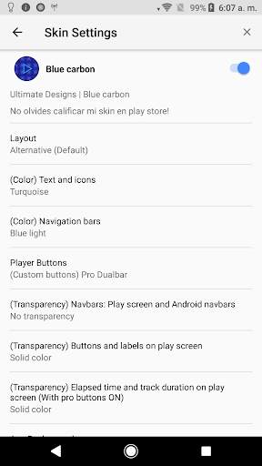 Poweramp v3 skin blue carbon screenshot 7
