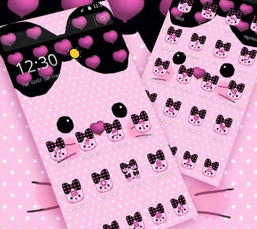Pink Bowknot Cute Kitty Theme screenshot 3