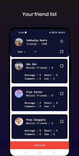 Unfriend Friends On Facebook 1 تصوير الشاشة