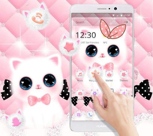 Cute Pink Water Eyes Kitty Theme screenshot 2