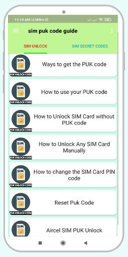 Sim Puk Code guide screenshot 1