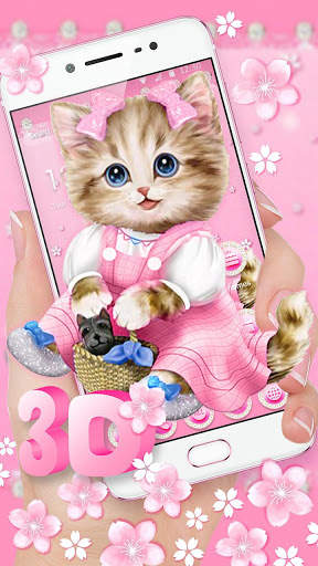 Pink Cute Cartoon Cat Gravity Theme 1 تصوير الشاشة