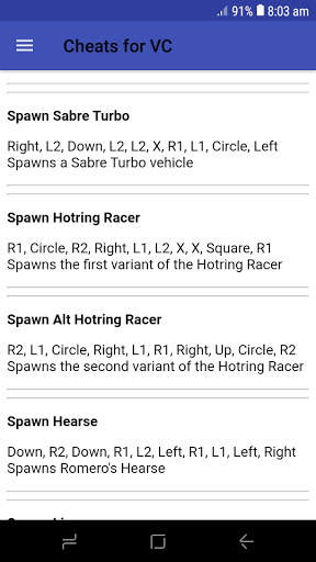 Cheats for VC - For all platforms screenshot 2