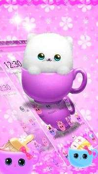 Cute Pink Cup Kitty Theme 2 تصوير الشاشة