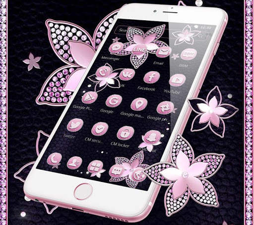 Pink Flower Diamond Black Theme screenshot 2
