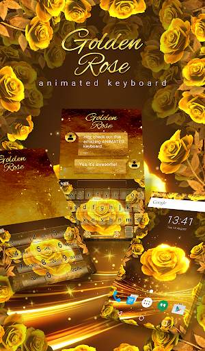 Gold Rose Animated Keyboard   Live Wallpaper screenshot 1