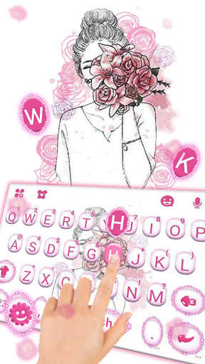 Pink Roses Girl Keyboard Theme screenshot 2