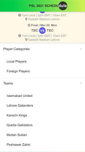 PSL 2021 Schedule & Teams screenshot 2
