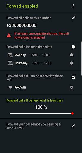 Smart Call Forwarding (schedule - battery - wifi) screenshot 3