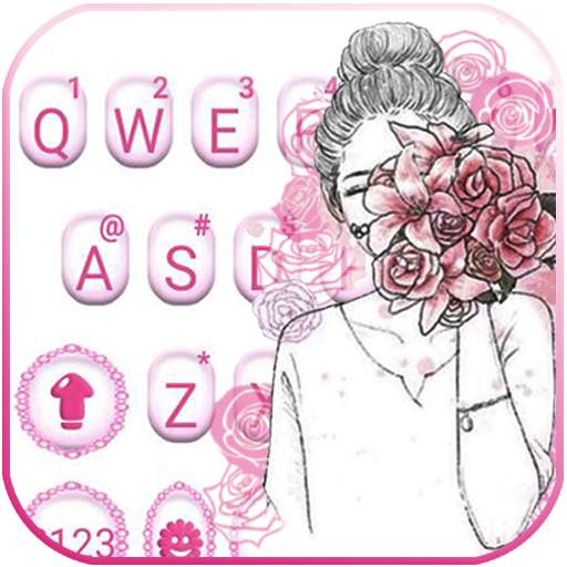 Pink Roses Girl Keyboard Theme 1.0