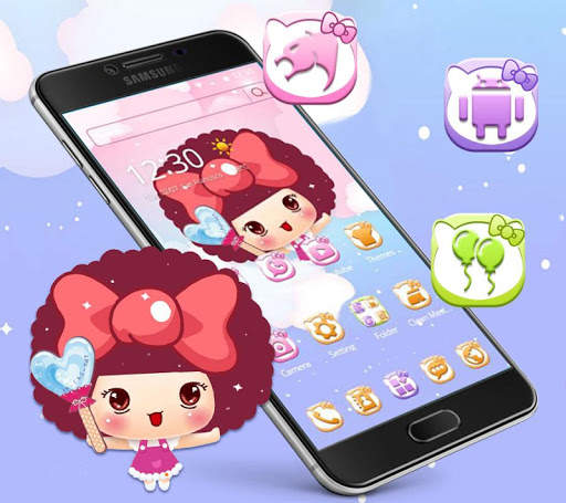 Pink Butterfly Cartoon Girl Cute Kitty Icon Theme screenshot 1