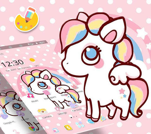 Pink Cartoon Unicorn Rainbow Theme screenshot 4