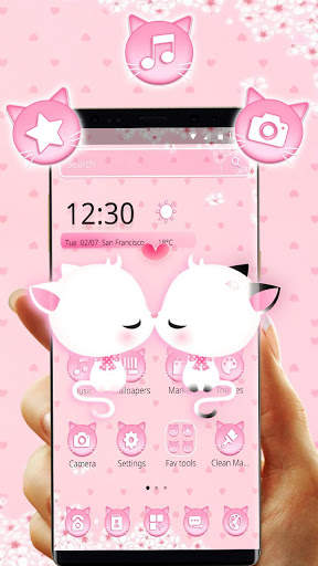 Pink Cute Couple Cat Fluffy Theme screenshot 4