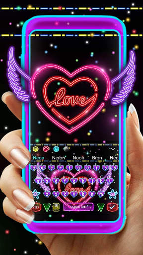 Colorful Neon Sparkling Heart Keyboard 1 تصوير الشاشة