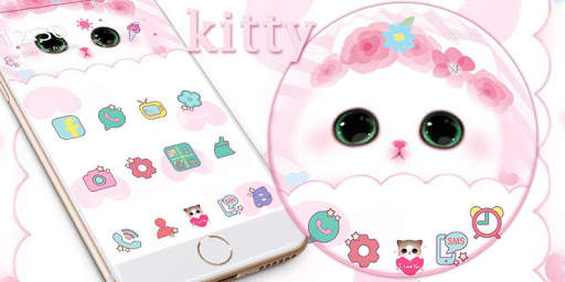 Cute Kitty theme – pink rose kitty screenshot 1