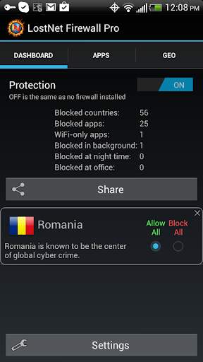 LostNet NoRoot Firewall Pro screenshot 1