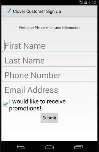 Clover Customer Sign Up screenshot 1