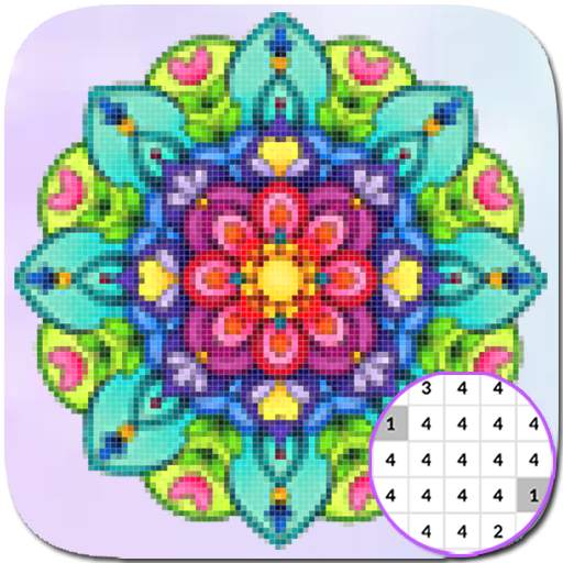 Mandala Pixel Art. Coloring by number. 12.7