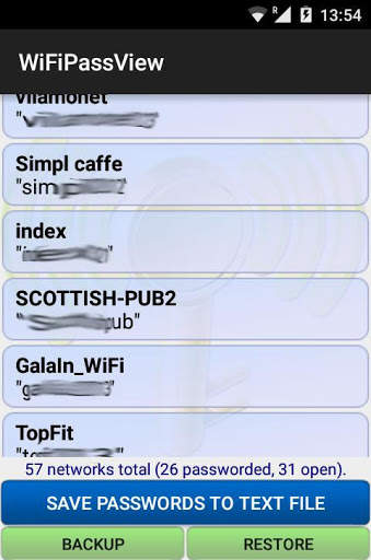 WiFi PassView password viewer screenshot 1