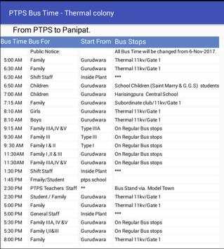 PTPS - Bus Time Table screenshot 1