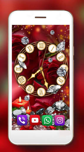 Red Roses Diamonds Clock Live Wallpaper screenshot 7