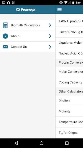 Promega Biomath Calculators screenshot 6